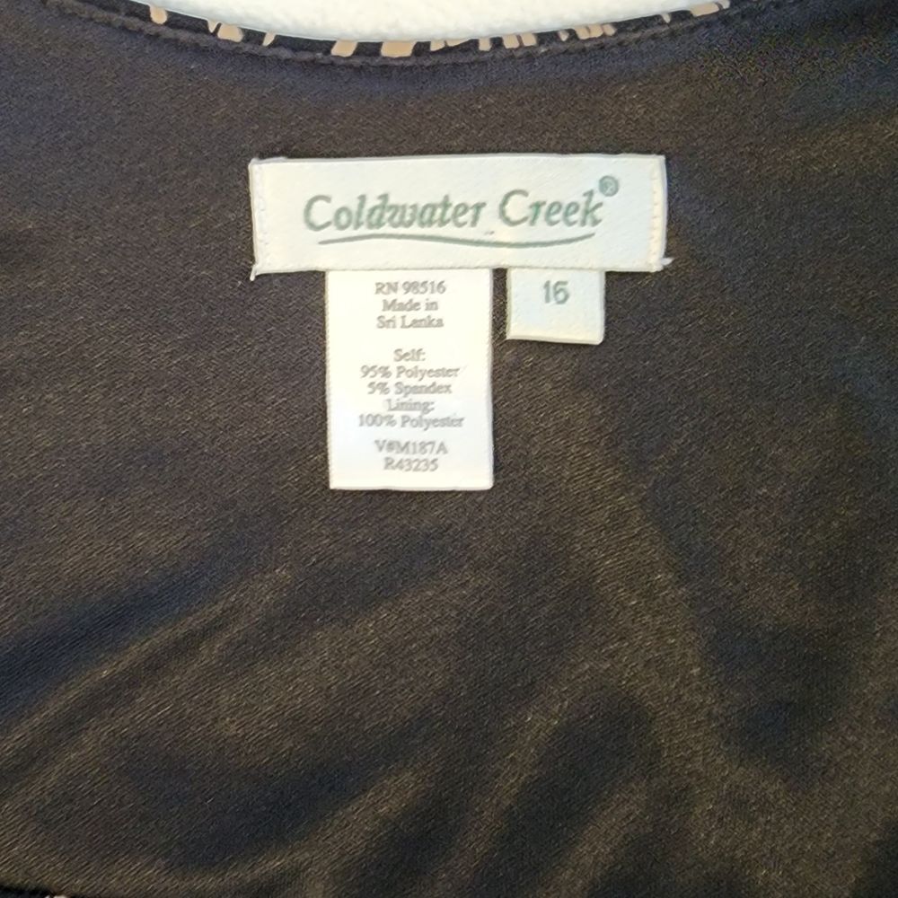 Coldwater Creek Dress Fit & Flare Cap Sleeve Black Tan Print Size 16 - Picture 3 of 7